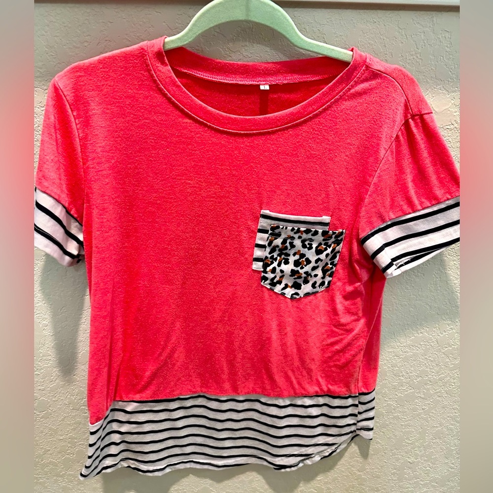 Color Block Pink Short Sleeve Tee